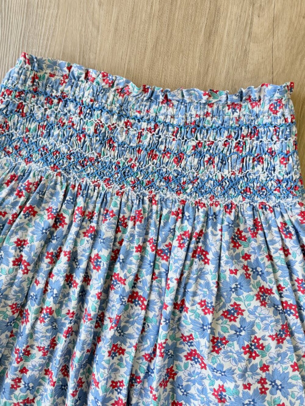 Sea New York Blue Floral A-Line Skirt with Red and Green Accents - Picture 2 of 7